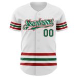 Custom Name and Number Personalized Authentic Baseball Jersey - White Kelly Green-Red Line Personalized White Kelly Green-Red