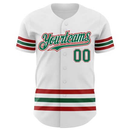 Custom Name and Number Personalized Authentic Baseball Jersey - White Kelly Green-Red Line Personalized White Kelly Green-Red