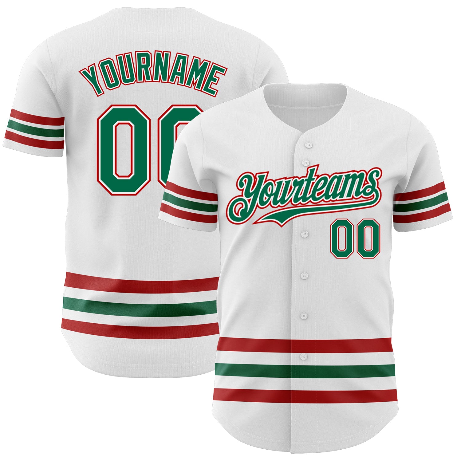 Custom Name and Number Personalized Authentic Baseball Jersey - White Kelly Green-Red Line Personalized White Kelly Green-Red