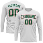 Custom Team T-Shirt with Name & Number - Personalized Long Sleeve Performance in White, Kelly Green & Red Personalized White