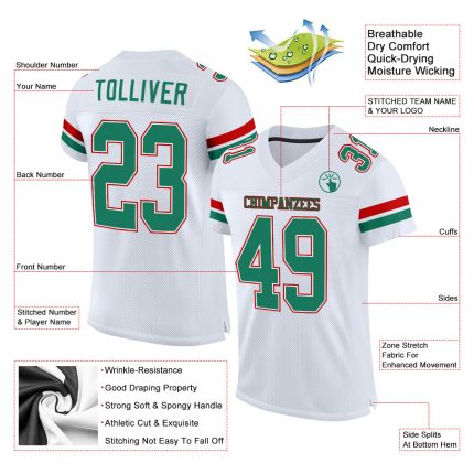 Personalized Authentic Football Jersey Custom Name Number White Kelly Green Red Mesh Personalized White Kelly Green-Red Mesh