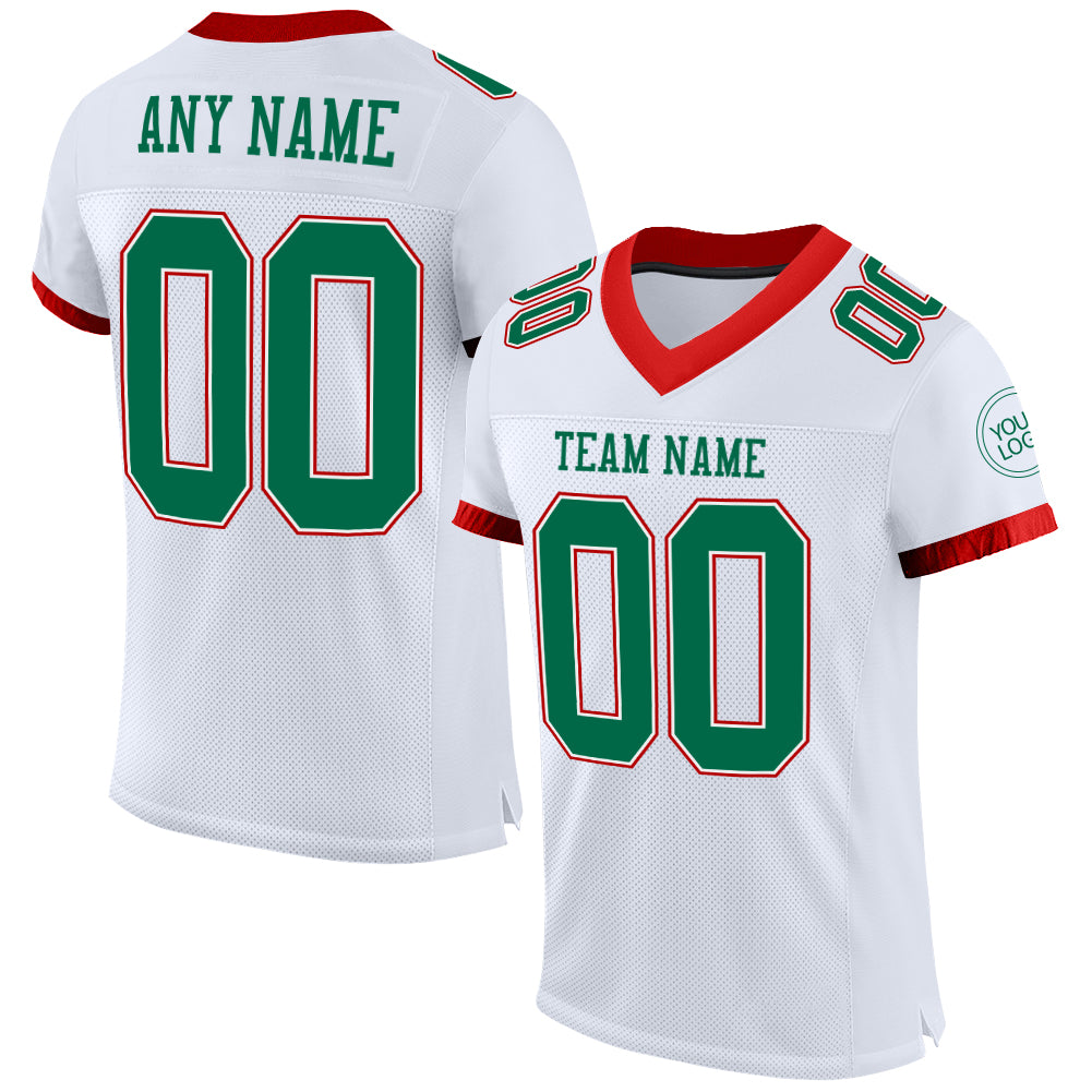 Personalized Green Red Authentic Football Jersey - White Mesh Design Personalized White Kelly Green-Red Mesh Authentic Football