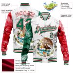 Custom Mexico 3D Bomber Varsity Letterman Jacket in White Kelly Green-Red with Personalized Name and Number Personalized