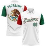 Personalized Mexico Two Tone Performance Golf Polo Shirt with Custom Name & Number - White Kelly Green-Red Personalized White