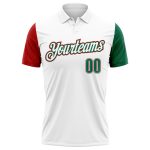 Personalized Mexico Two Tone Performance Golf Polo Shirt with Custom Name & Number - White Kelly Green-Red Personalized White