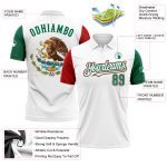 Personalized Mexico Two Tone Performance Golf Polo Shirt with Custom Name & Number - White Kelly Green-Red Personalized White