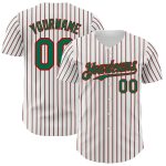 Custom Baseball Jersey - Kelly Green Red Pinstripe Personalized with Name and Number - Authentic Team Gear Personalized White