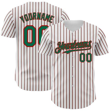Custom Baseball Jersey - Kelly Green Red Pinstripe Personalized with Name and Number - Authentic Team Gear Personalized White