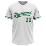 Personalized Unisex Softball Jersey in White and Kelly Green, Two-Button Style Personalized White Kelly Green Two-Button