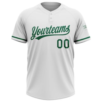 Personalized Unisex Softball Jersey in White and Kelly Green, Two-Button Style Personalized White Kelly Green Two-Button