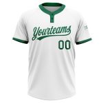 Custom Name and Number Unisex Softball Jersey in White and Kelly Green - Two-Button Design Personalized White Kelly Green