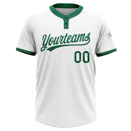 Custom Name and Number Unisex Softball Jersey in White and Kelly Green - Two-Button Design Personalized White Kelly Green