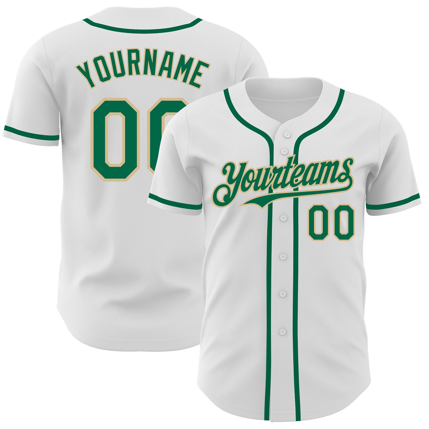 Custom Personalized Baseball Jersey - Authentic White Kelly Green-Vegas Gold with Name & Number Personalized White Kelly