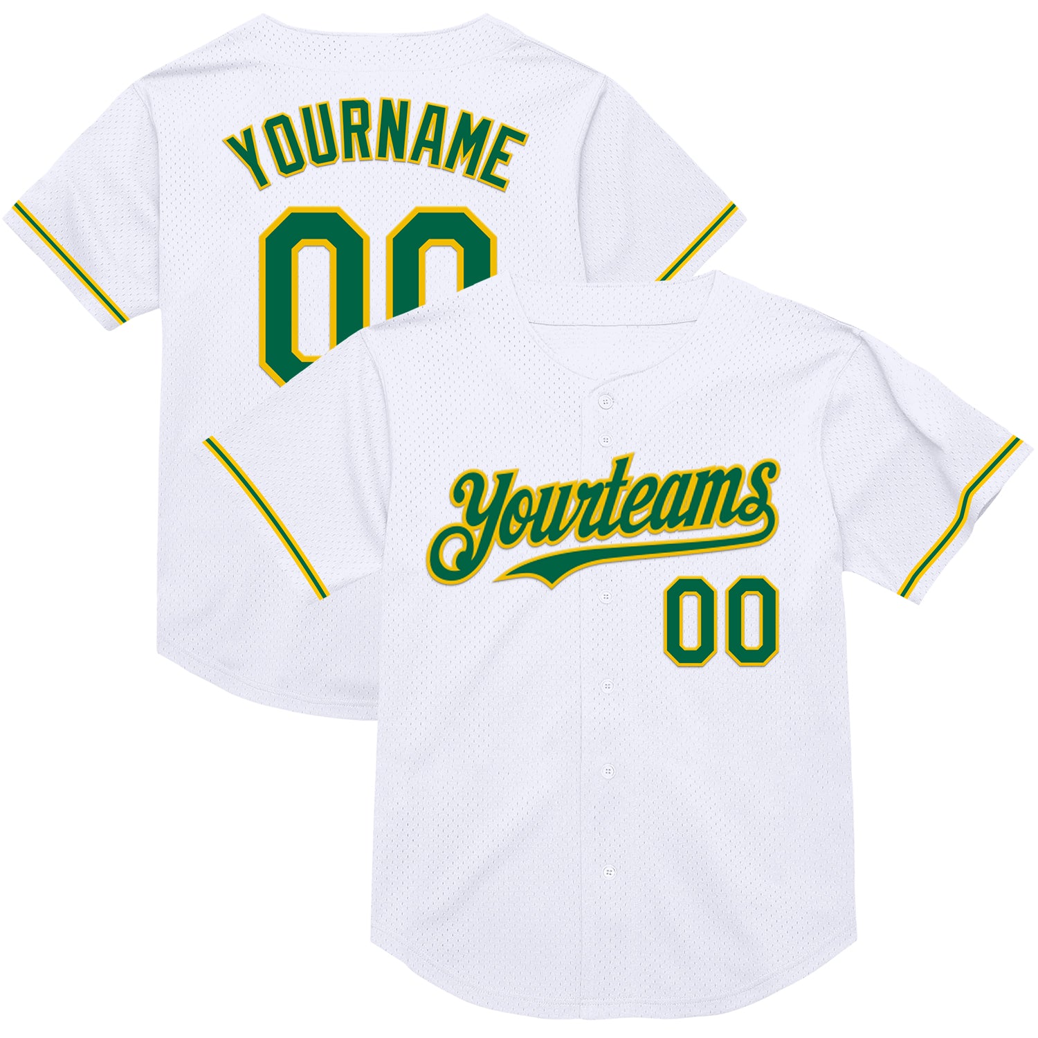 Custom Name and Number Personalized White Green Yellow Mesh Baseball Jersey - Authentic Throwback Team Jersey Personalized