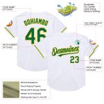 Custom Name and Number Personalized White Green Yellow Mesh Baseball Jersey - Authentic Throwback Team Jersey Personalized