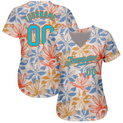 Customizable Blue-Orange 3D Leaf Baseball Jersey with Personalized Name and Number - White Lakes Design Personalized White