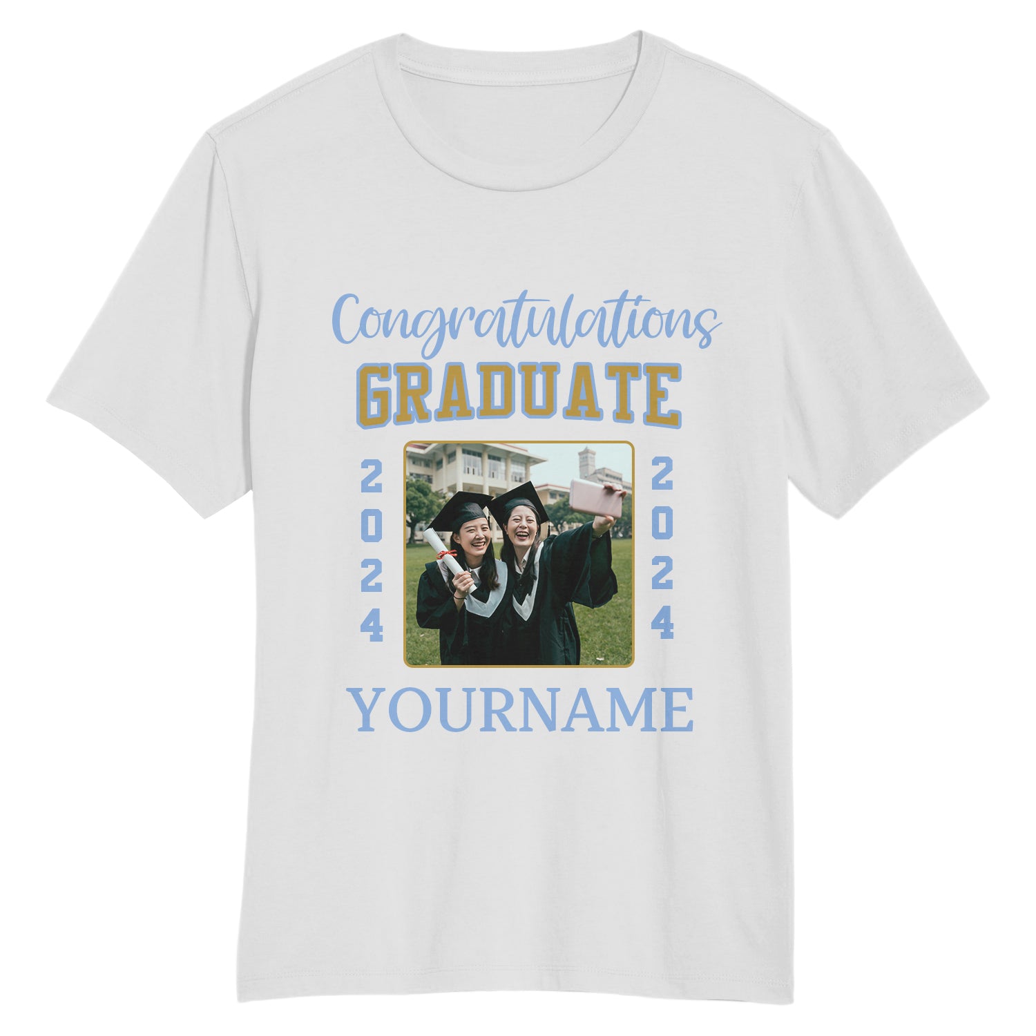 Custom Team Name Number T-Shirt 3D Graduation Performance Light Blue White Personalized White Light Blue 3D Graduation Performance