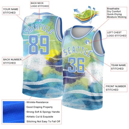 Custom Abstract Landscape Watercolor Basketball Jersey - Personalized Light Blue 3D Pattern with Your Name and Number Personalized