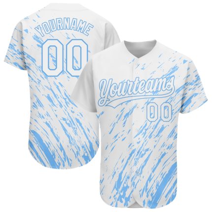 Custom 3D Pattern Baseball Jersey with Personalized Name & Number - Authentic Team Apparel in White and Light Blue Personalized