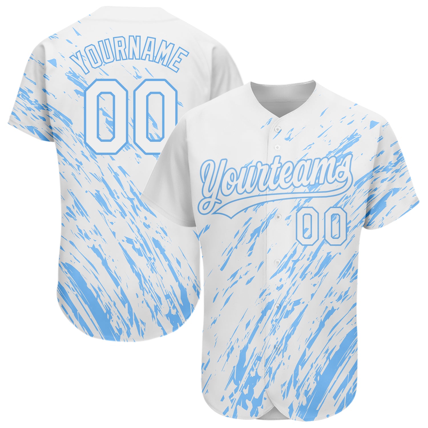 Custom 3D Pattern Baseball Jersey with Personalized Name & Number - Authentic Team Apparel in White and Light Blue Personalized