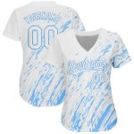Custom 3D Pattern Baseball Jersey with Personalized Name & Number - Authentic Team Apparel in White and Light Blue Personalized