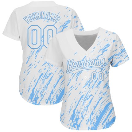 Custom 3D Pattern Baseball Jersey with Personalized Name & Number - Authentic Team Apparel in White and Light Blue Personalized