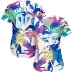 Custom Hawaii Palm Trees Baseball Jersey with Personalized Name and Number, Light Blue 3D Pattern Design, Authentic Style