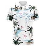 Custom Name and Number Performance Golf Polo Shirt with Hawaii Palm Trees 3D Pattern in Light Blue and White Personalized