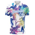 Personalized Hawaii Palm Trees Performance Golf Polo Shirt - White Light Blue 3D Pattern Design Personalized White Light