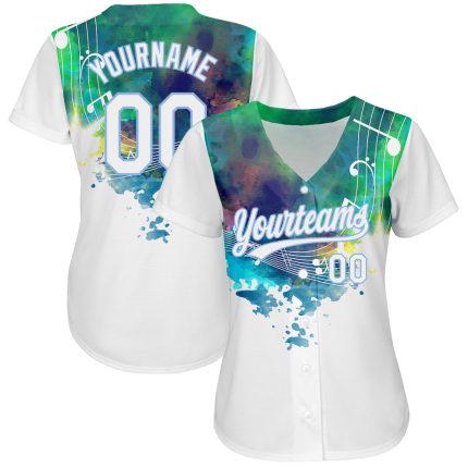 Custom 3D Pattern Baseball Jersey - Personalized Light Blue Music Festival Design with Name and Number, Grunge Style Personalized