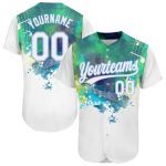 Custom 3D Pattern Baseball Jersey - Personalized Light Blue Music Festival Design with Name and Number, Grunge Style Personalized