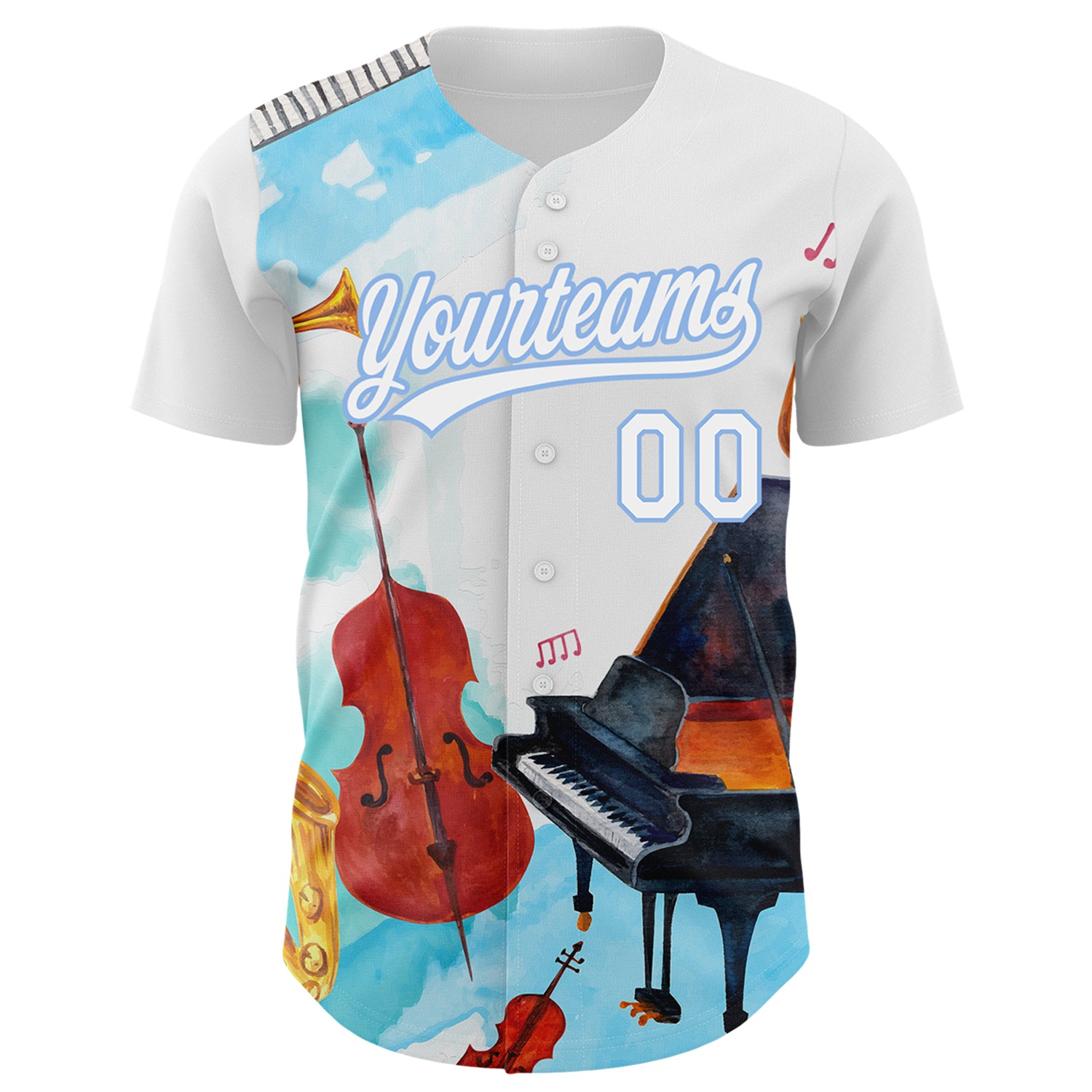 Personalized White Light Blue 3D Pattern Design Music Festival Authentic Baseball Jersey Team Custom Name and Number Personalized Music Festival Baseball Jersey with Custom Name and Number, White Light Blue 3D Pattern Design Personalized - Image 2