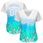 Custom Name and Number Baseball Jersey for Music Festivals - Personalized White Light Blue 3D Pattern Design Personalized