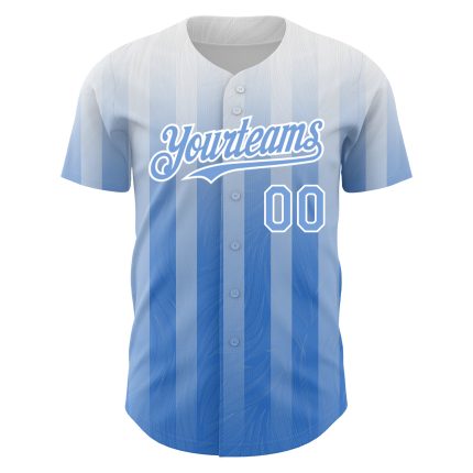 Custom Name and Number Authentic Baseball Jersey - Personalized White and Light Blue 3D Striped Design Personalized White