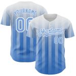 Custom Name and Number Authentic Baseball Jersey - Personalized White and Light Blue 3D Striped Design Personalized White