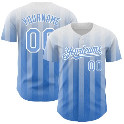 Custom Name and Number Authentic Baseball Jersey - Personalized White and Light Blue 3D Striped Design Personalized White