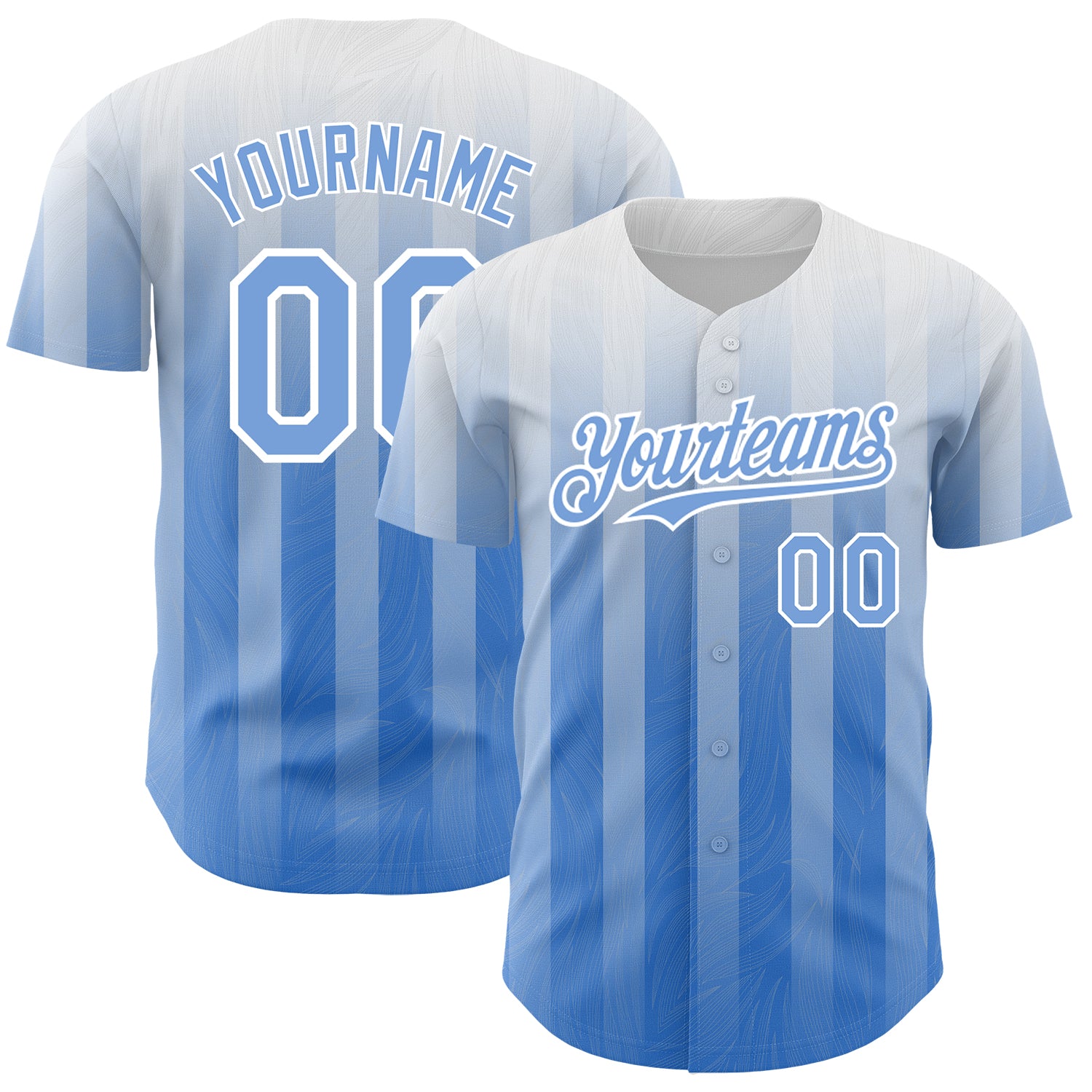 Custom Name and Number Authentic Baseball Jersey - Personalized White and Light Blue 3D Striped Design Personalized White