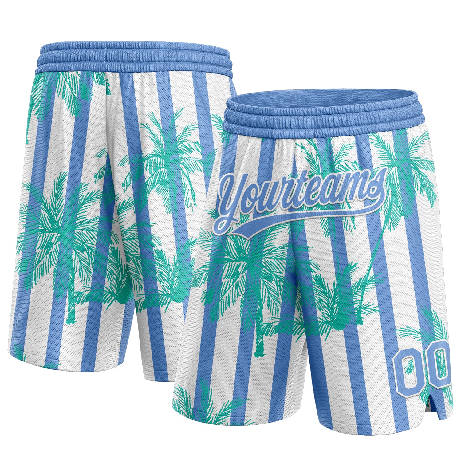 Custom Name Number Basketball Shorts Argentina Palm Trees 3D Pattern Light Blue White Hawaii Style Personalized White Light