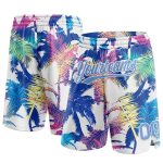 Custom Hawaii Palm Trees Basketball Shorts with Name and Number - Personalized White Light Blue 3D Pattern Design Personalized
