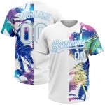 Custom Name and Number Personalized Hawaii Palm Trees Softball Jersey Unisex Two-Button 3D Pattern Light Blue Personalized