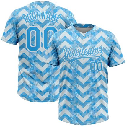 Custom Name and Number Softball Jersey, Personalized White Light Blue 3D Pattern Unisex Two-Button Design Personalized White