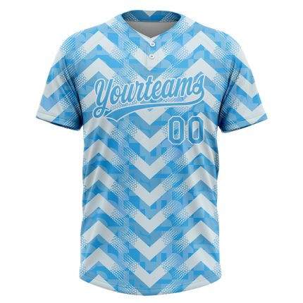 Custom Name and Number Softball Jersey, Personalized White Light Blue 3D Pattern Unisex Two-Button Design Personalized White