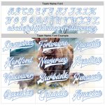 Custom Name and Number 3D Tropical Jungle Bull Varsity Jacket - White Light Blue Full-Snap Bomber Design Personalized White