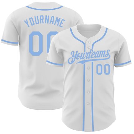 Custom Name and Number Personalized Authentic Baseball Jersey Light Blue White Personalized White Light Blue Authentic Baseball