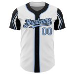 Custom Name and Number Baseball Jersey in White Light Blue and Black - Personalized Authentic Team Jersey with Arm Shapes