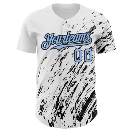 Custom Name and Number Baseball Jersey - Personalized 3D Abstract Splash Design in White Light Blue-Black Personalized White
