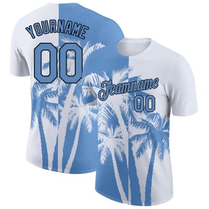 Custom Hawaii Coconut Trees Performance T-Shirt with 3D Blue-Black Pattern - Personalized Team Name and Number Personalized