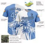 Personalized Hawaii Coconut Trees Softball Jersey Unisex Two-Button, Custom Name & Number, Light Blue-Black 3D Pattern Personalized