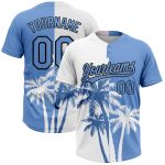 Personalized Hawaii Coconut Trees Softball Jersey Unisex Two-Button, Custom Name & Number, Light Blue-Black 3D Pattern Personalized