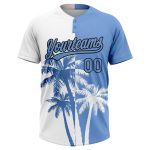 Personalized Hawaii Coconut Trees Softball Jersey Unisex Two-Button, Custom Name & Number, Light Blue-Black 3D Pattern Personalized